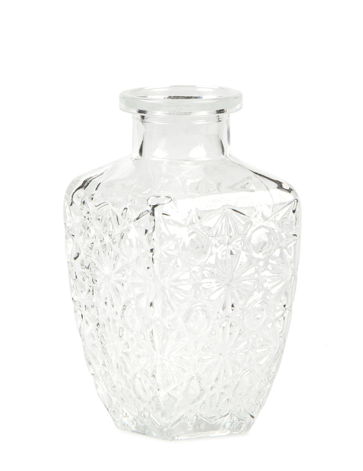 Vase gravure ancienne pour décoration de table en verre carré transparent