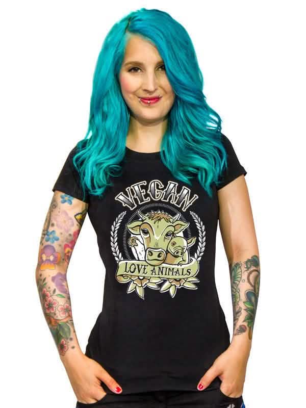 tricouri Vegan Love Animals pentru femeie negru și multicolor