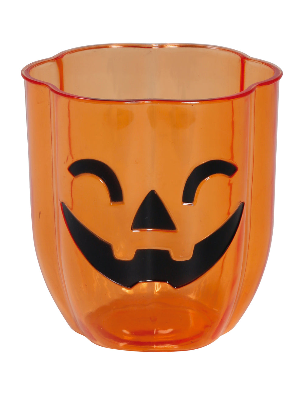 Verre en plastique citrouille souriante orange