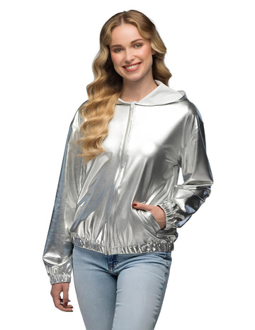 Veste à capuche argentée métallique adulte
