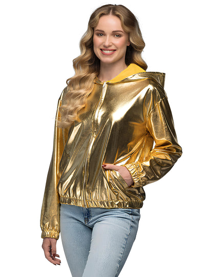 Veste à capuche dorée métallique adulte