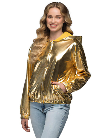 Sacou cu glugă din aur metalic pentru adulți