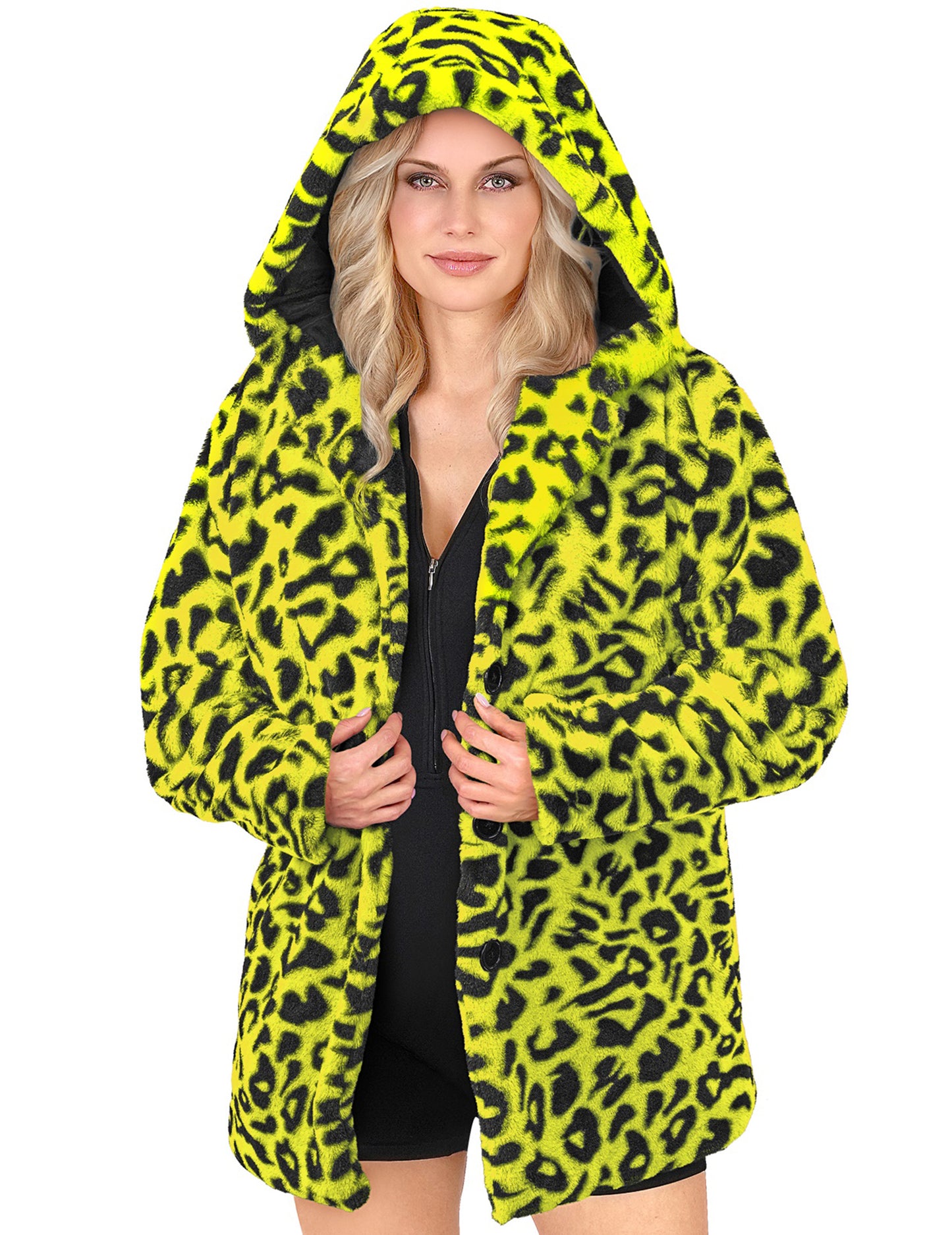 Veste à capuche léopard jaune adulte