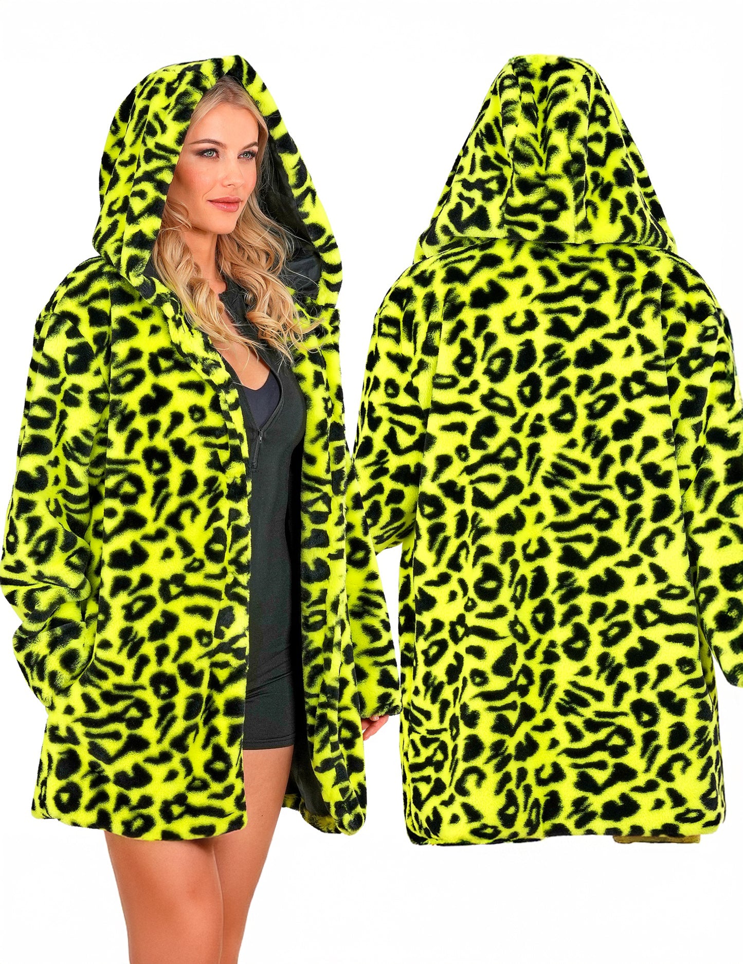 Veste à capuche léopard jaune adulte
