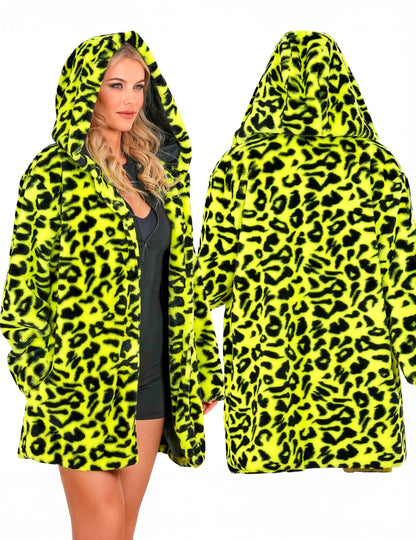Veste à capuche léopard jaune adulte