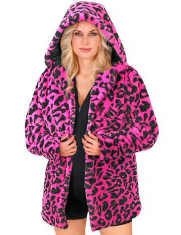 Sacou cu glugă pentru leopard roz pentru adulți