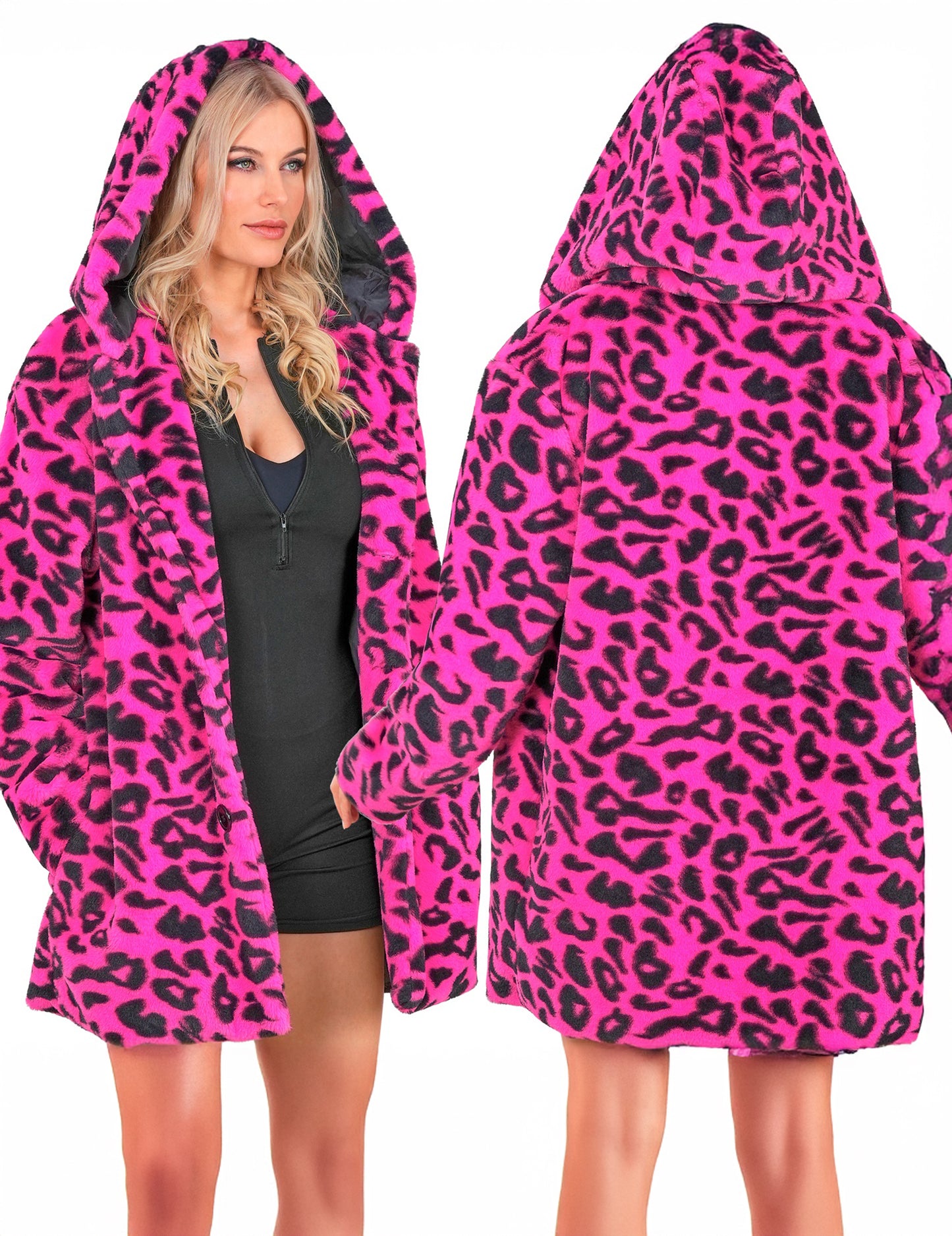Sacou cu glugă pentru leopard roz pentru adulți
