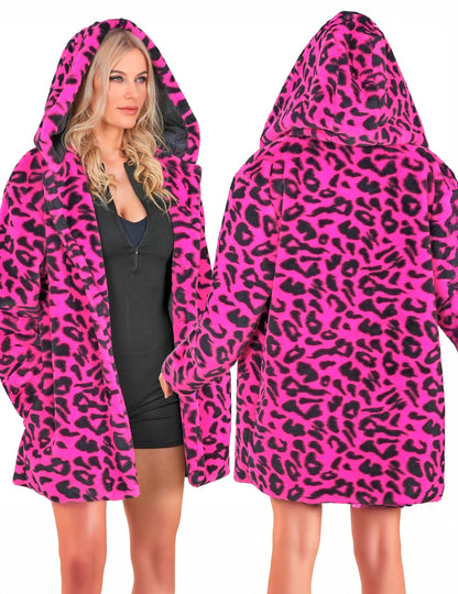 Sacou cu glugă pentru leopard roz pentru adulți