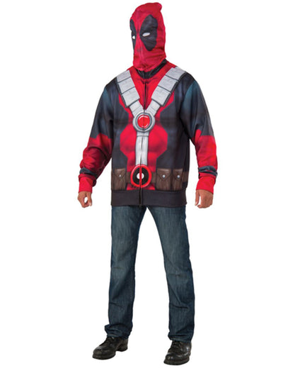 Jachetă cu glugă Deadpool pentru adult, roșie și neagră, imprimată
