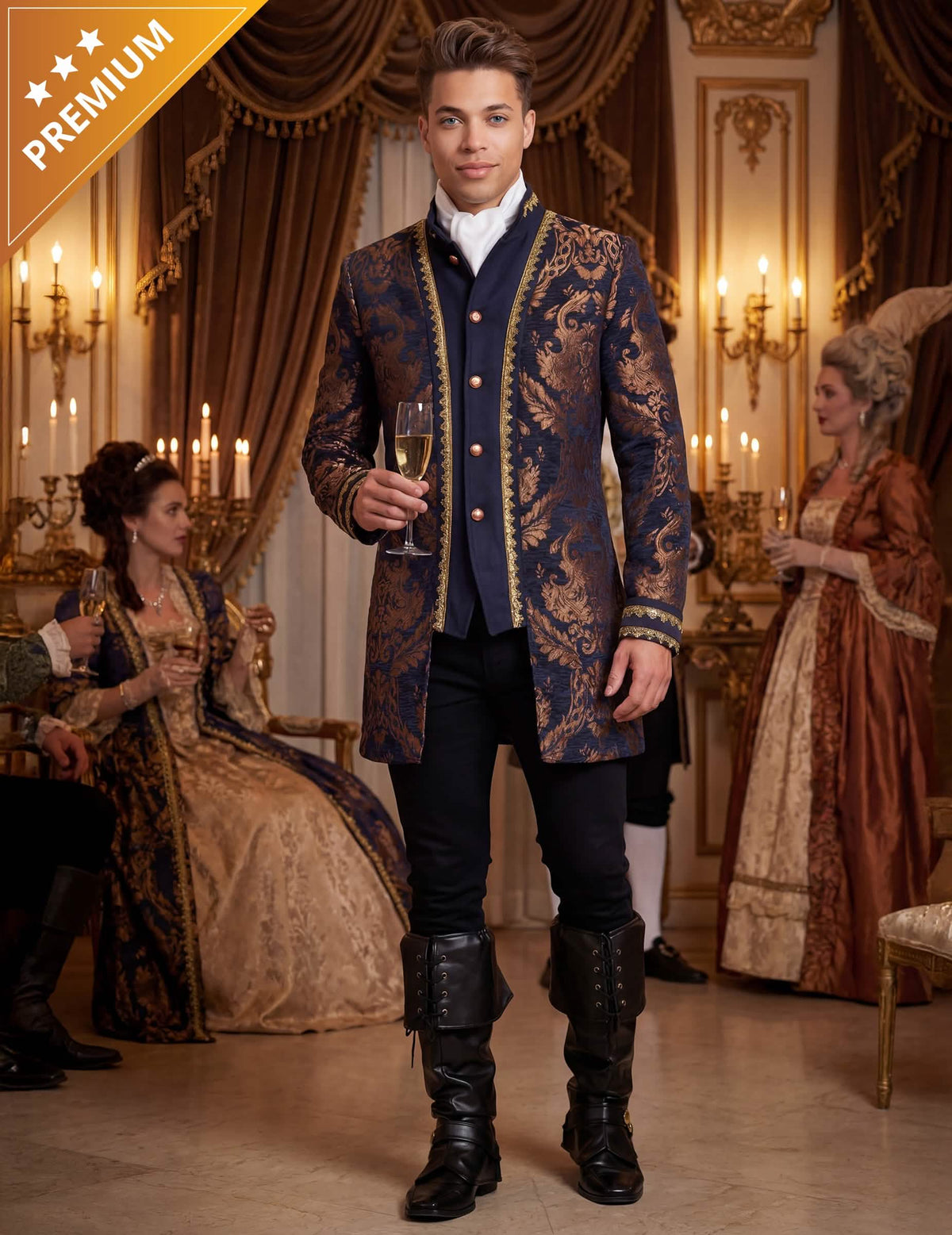Veste baroque brodée luxe bleue homme