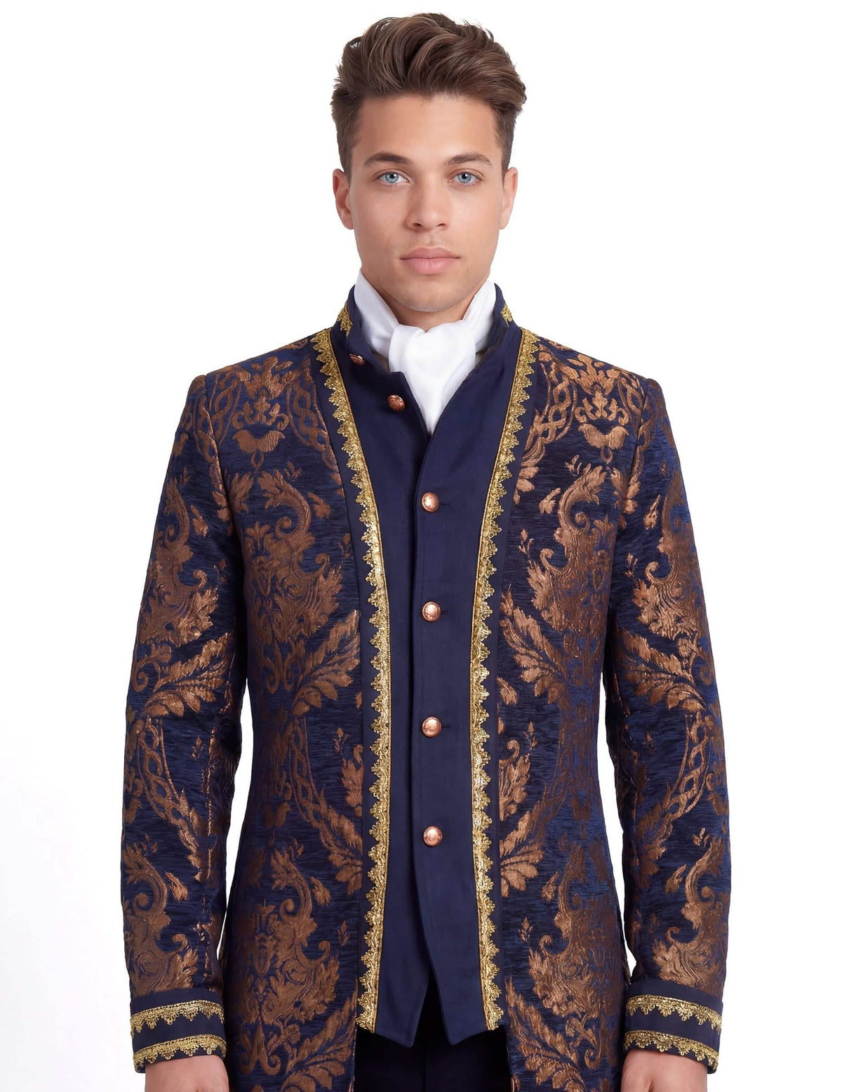 Veste baroque brodée luxe bleue homme
