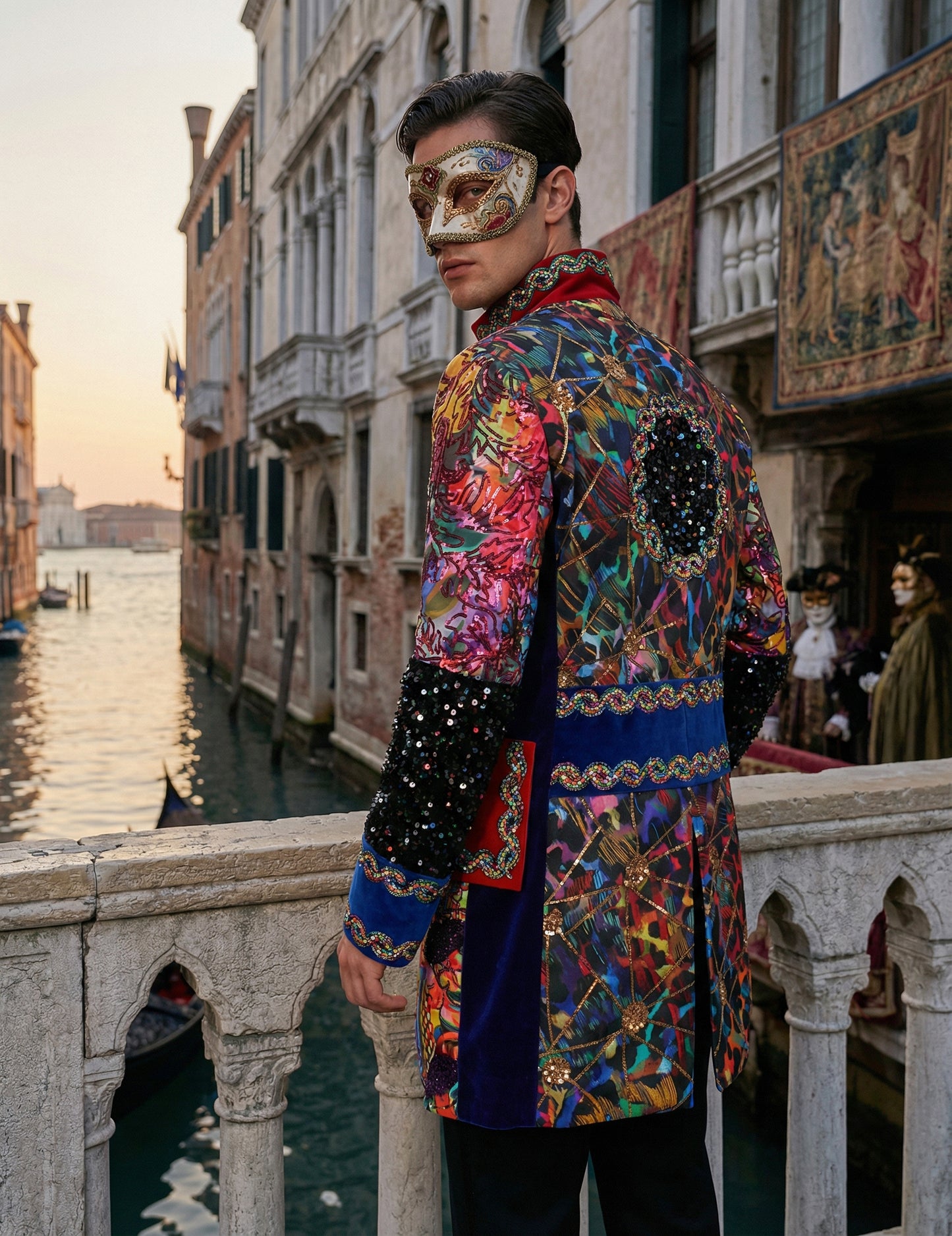 Jachetă de carnaval bărbătească, de înaltă calitate, multicoloră, în stil Fiesta Carnival