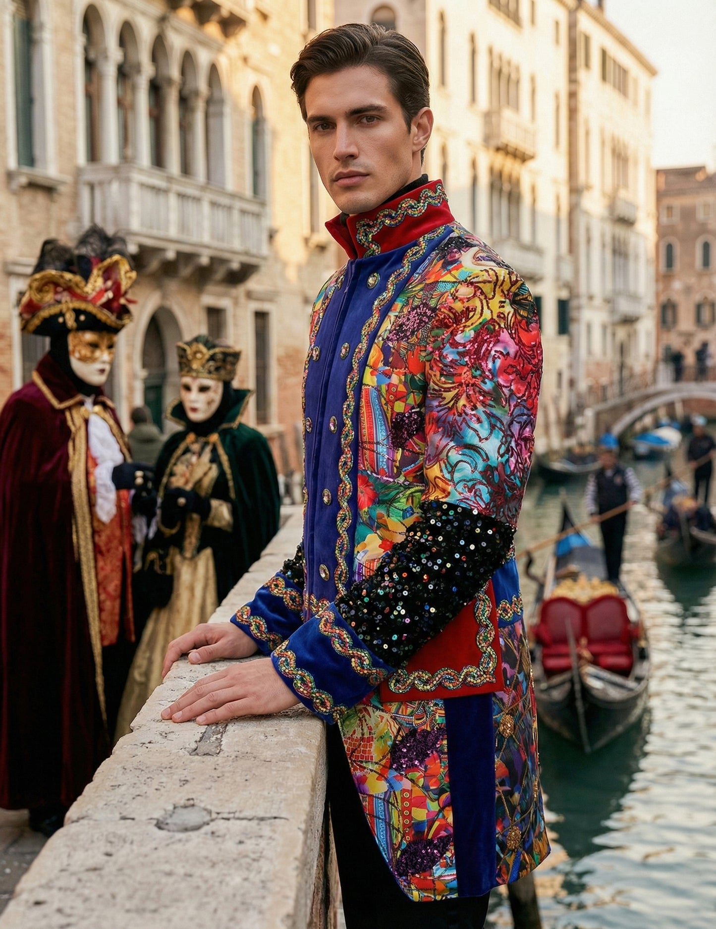 Jachetă de carnaval bărbătească, de înaltă calitate, multicoloră, în stil Fiesta Carnival