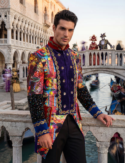 Jachetă de carnaval bărbătească, de înaltă calitate, multicoloră, în stil Fiesta Carnival