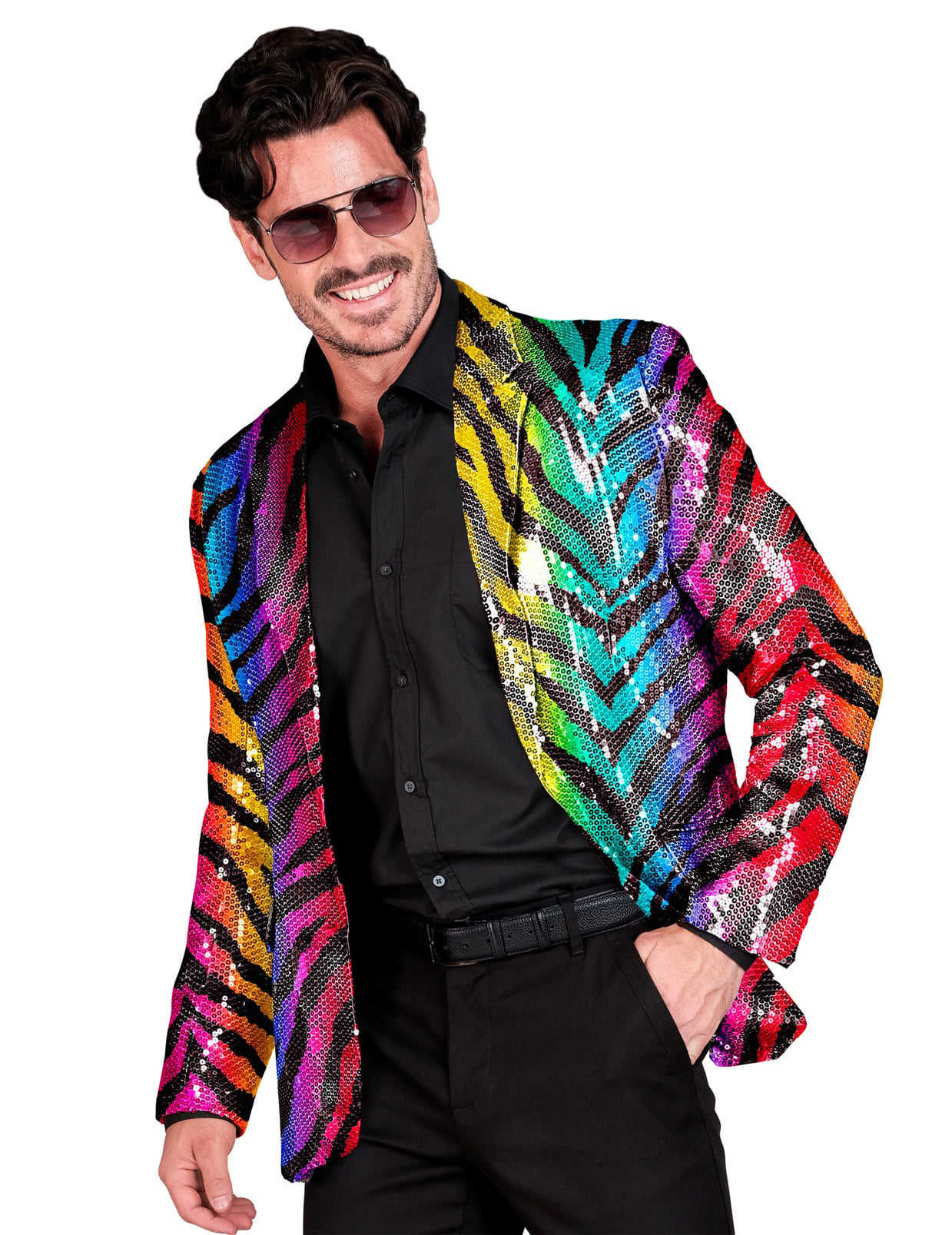 Veste de costume à sequins tigrée arc en ciel pour adulte multicolore