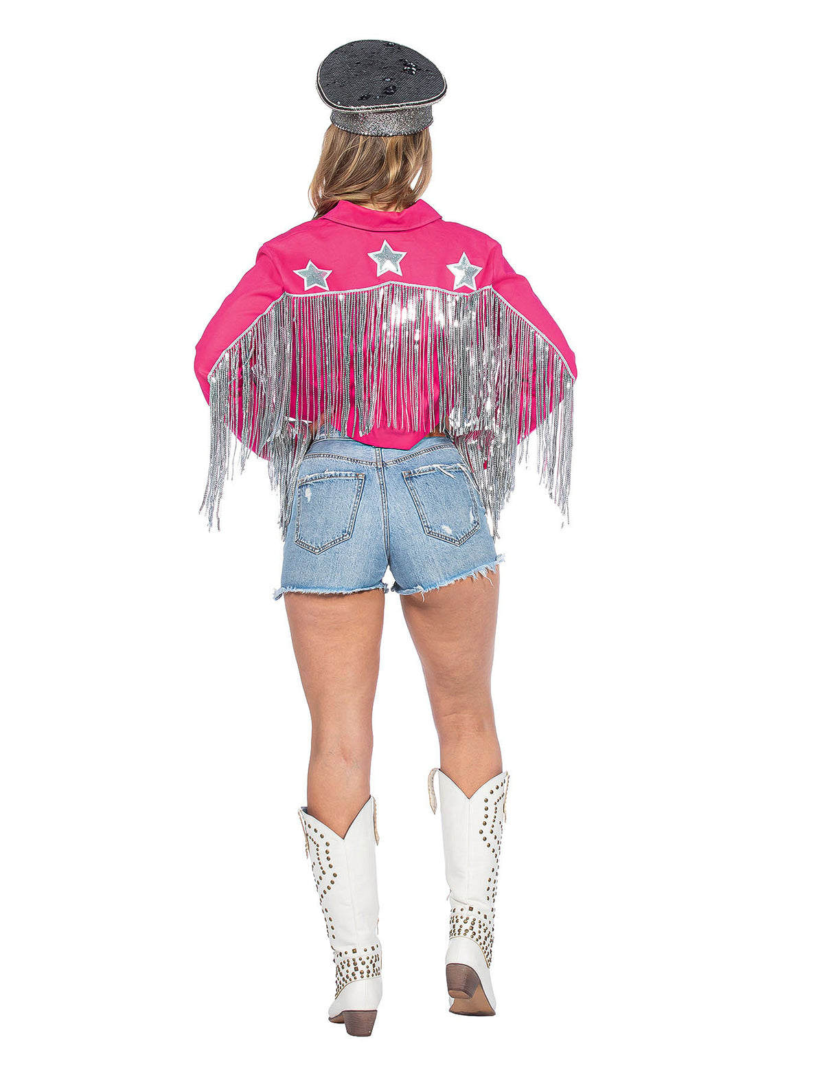 Veste de festival à franges rose femme
