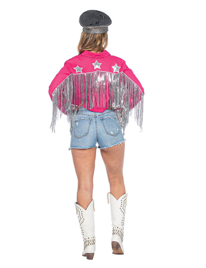 Veste de festival à franges rose femme
