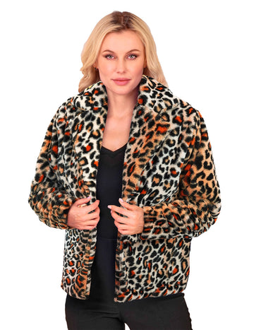Jachetă din pluș leopard pentru femei 