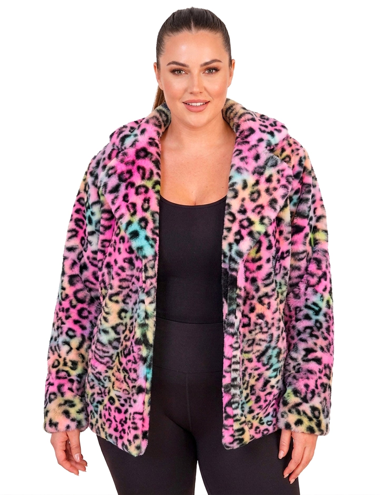 Jachetă din pluș leopard multicolor pentru femei 