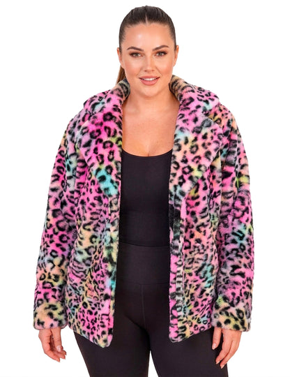Jachetă din pluș leopard multicolor pentru femei 