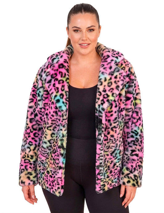 Jachetă din pluș leopard multicolor pentru femei 