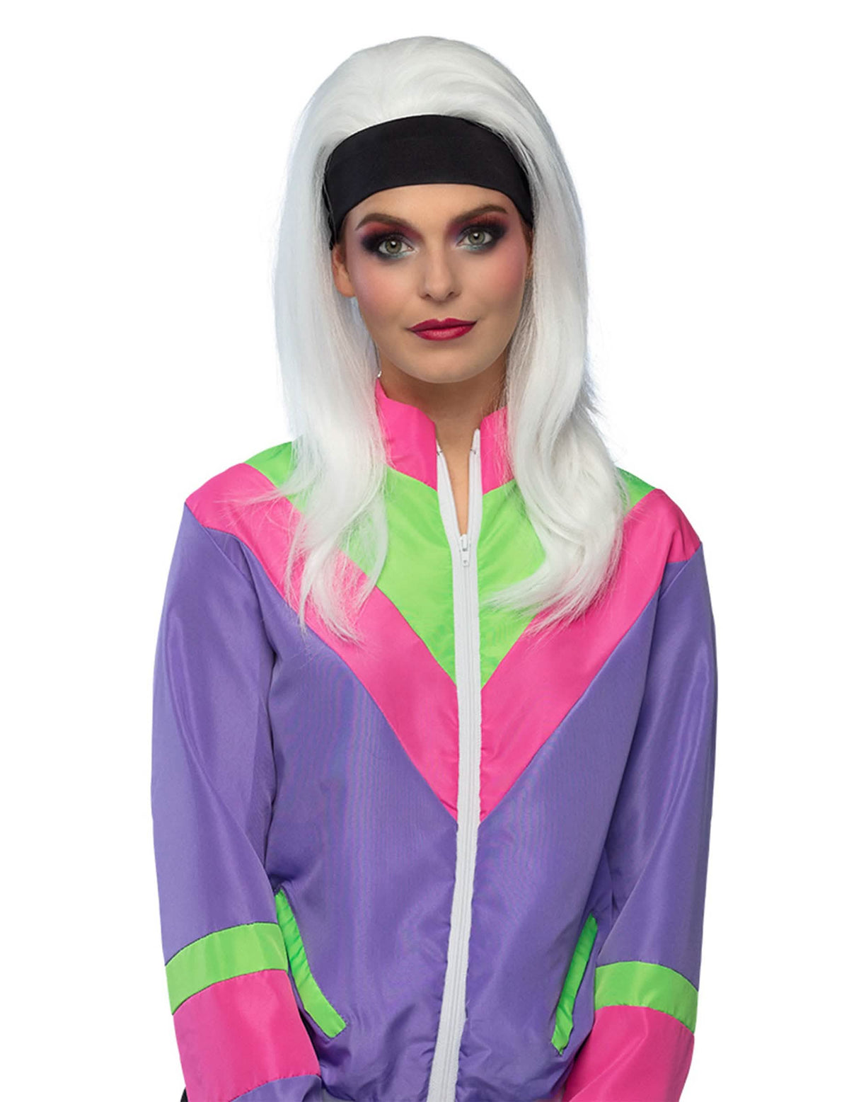 Prim-plan pe bustul jachetei de jogging retro pentru femeie