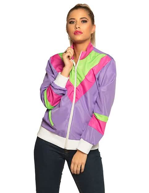 Geacă de jogging retro pentru femeie violet roz și verde
