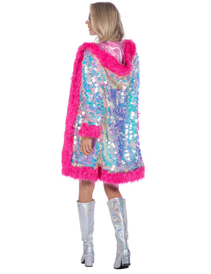 Jachetă lungă de lux pentru femei cu paiete holografice