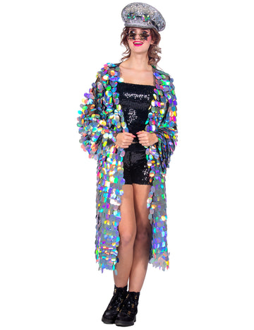 Jachetă lungă de lux pentru femei cu paiete mari