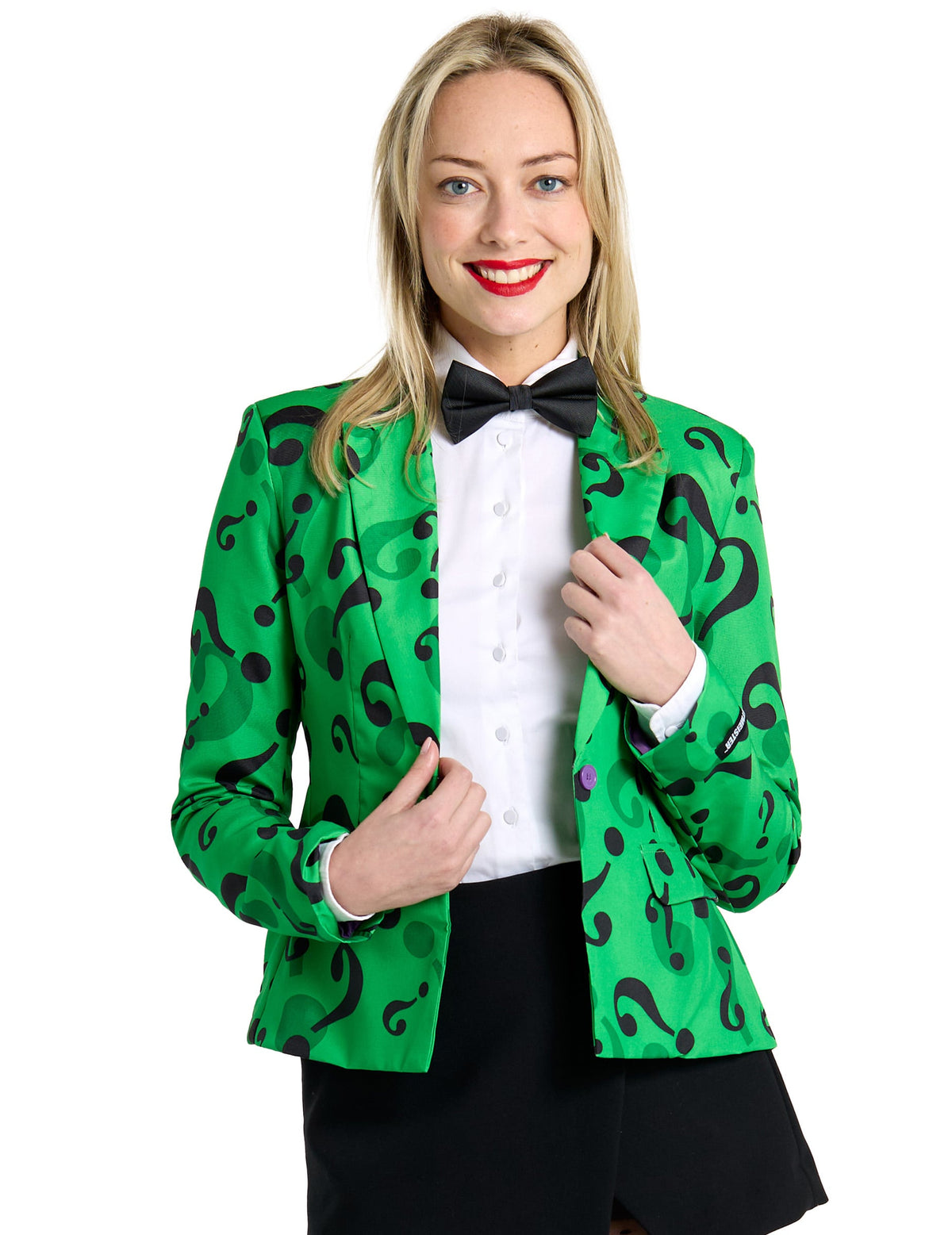 Veste Mrs. Riddler Suitmeister pour femme verte à motifs points d'interrogation noirs