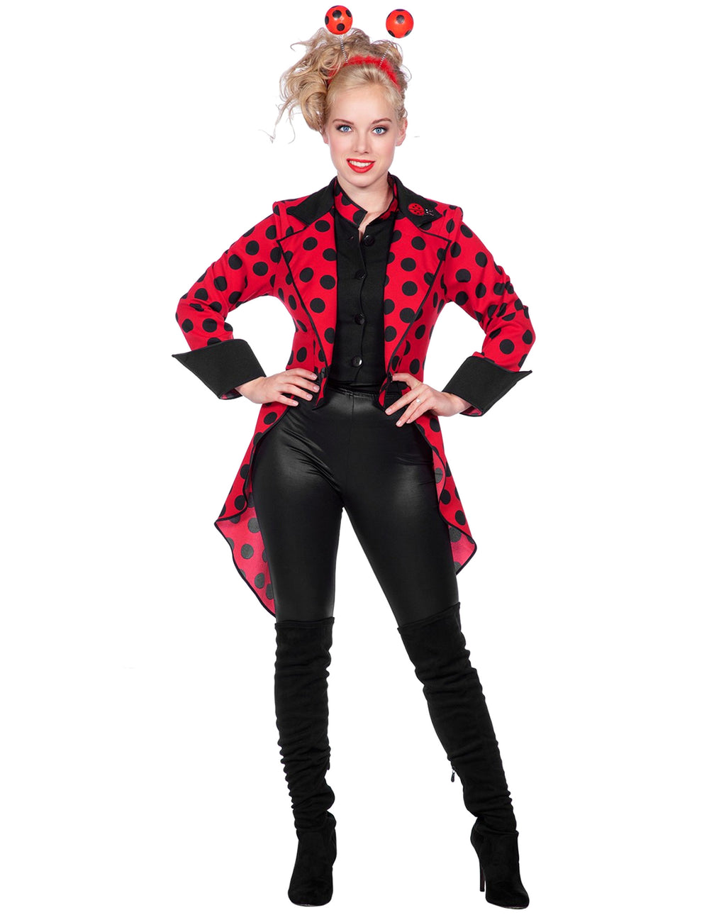 Veste queue de pie coccinelle pour femme rouge à pois noirs