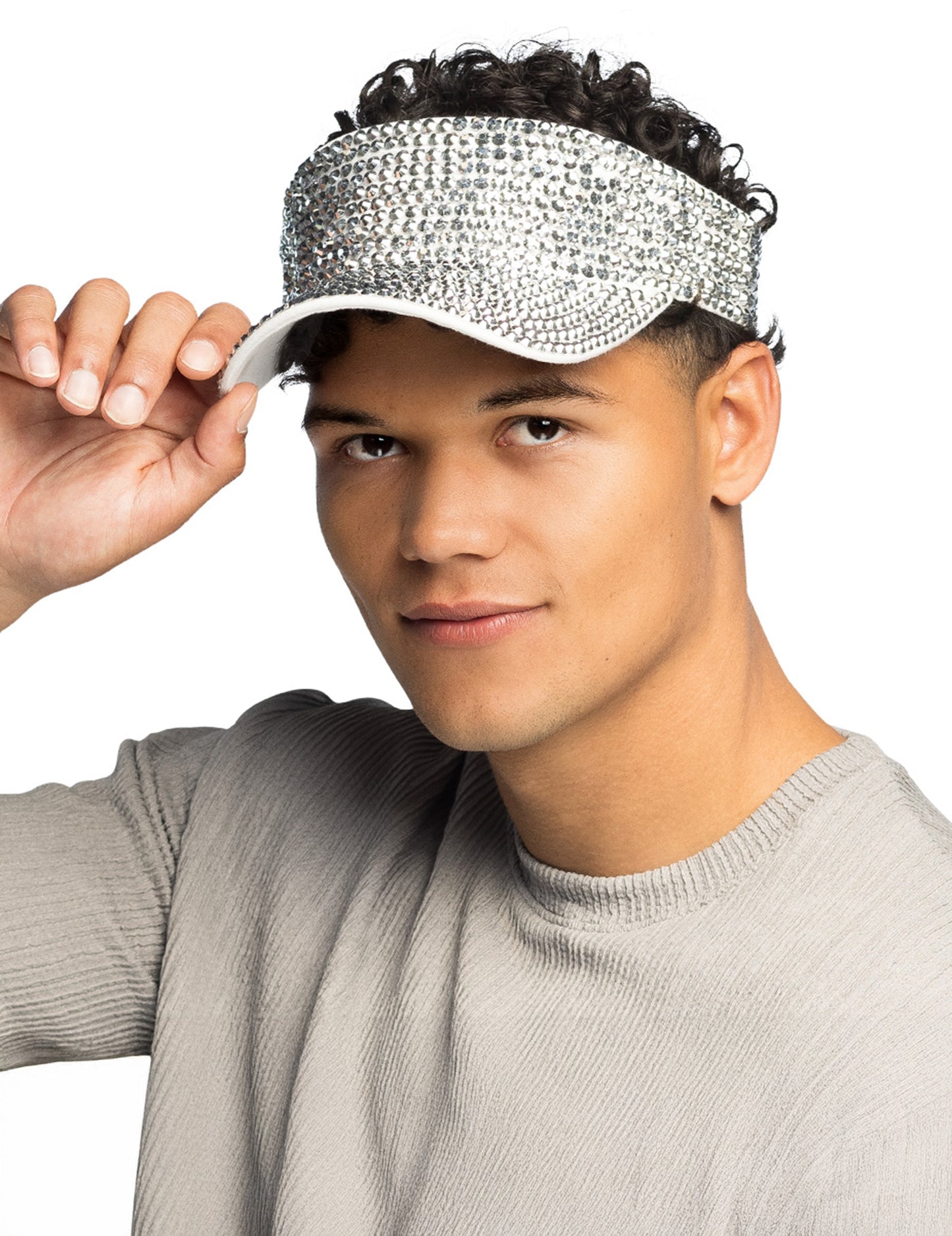 Visière à strass argentés pour adulte argentée et brillante