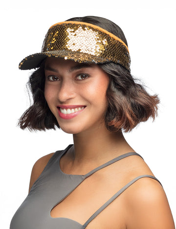 Visière dorée à sequins adulte