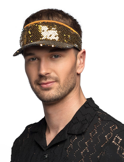 Visière dorée à sequins adulte