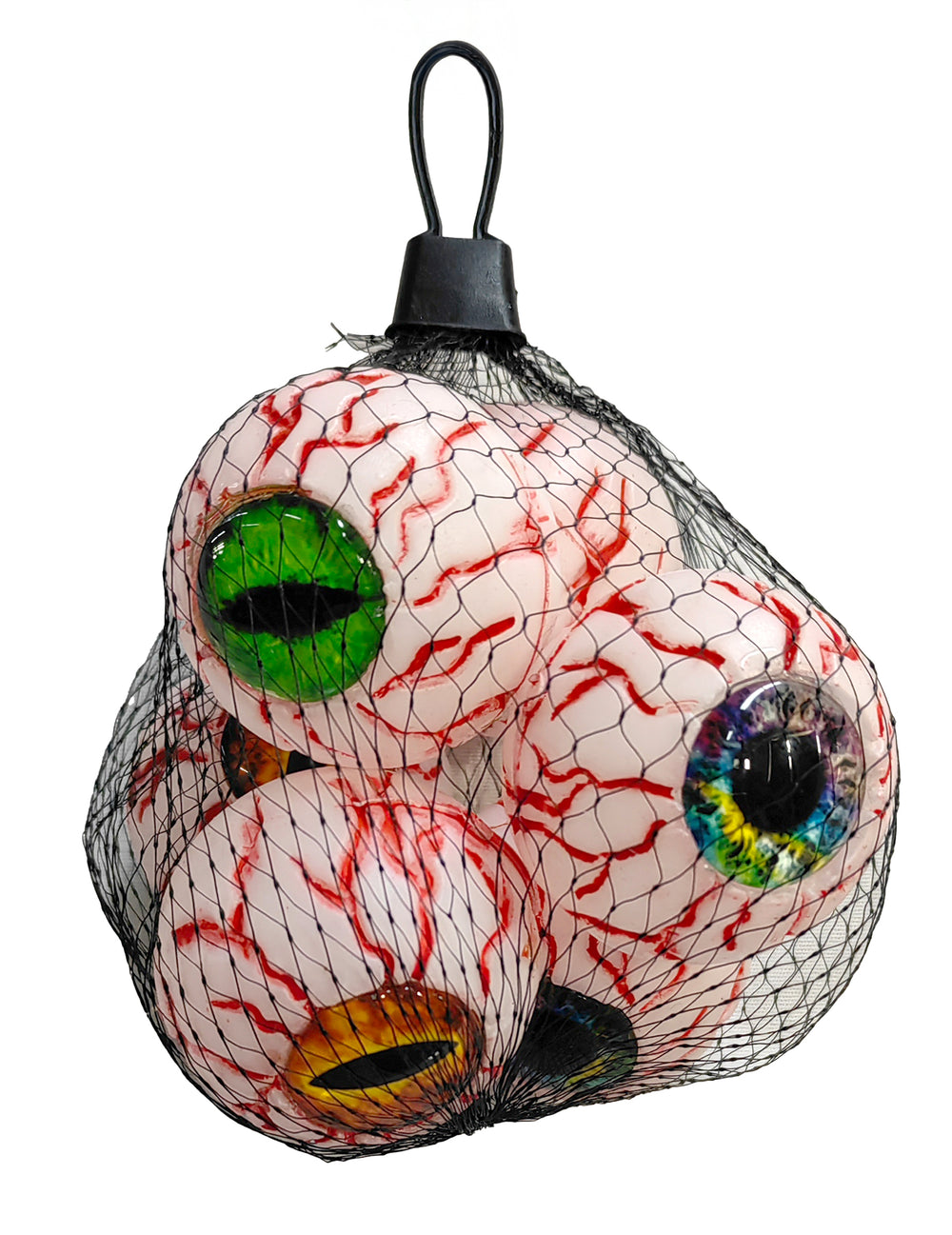 Détail du filet contenant les 6 yeux maléfiques pour Halloween