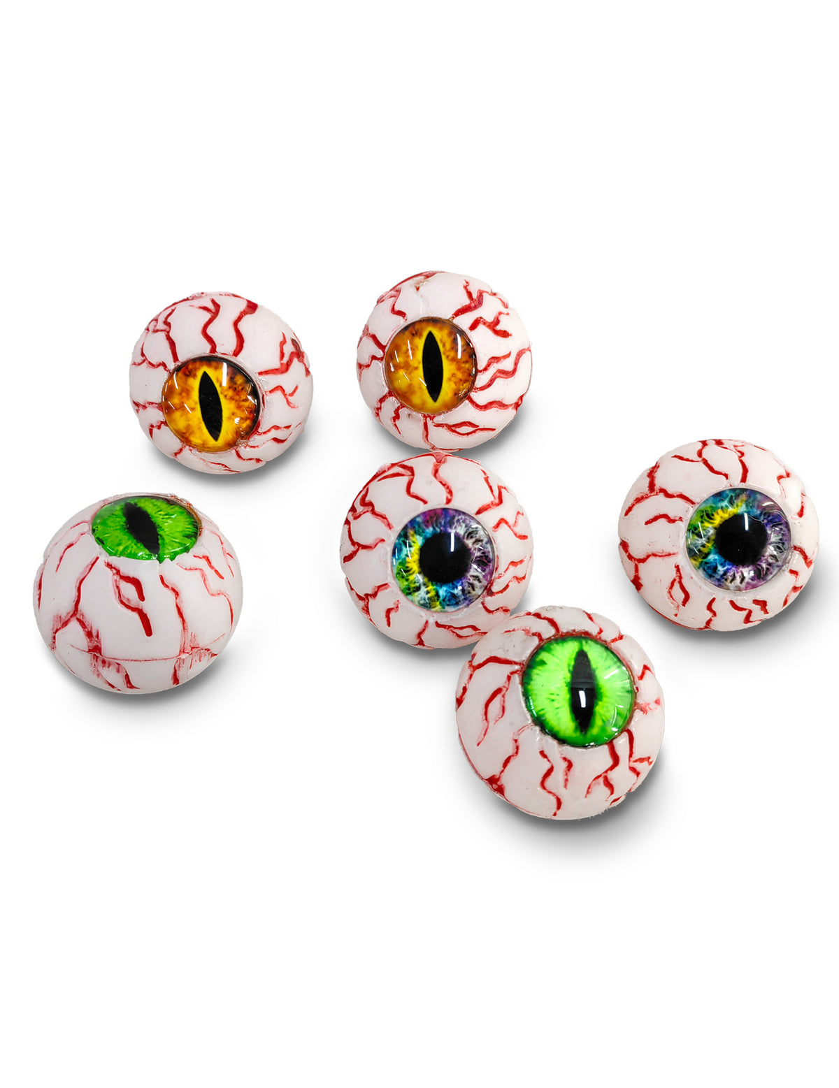 6 yeux maléfiques en filet pour Halloween multicolores avec veines rouges